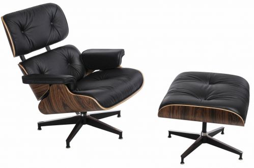 Designerski fotel skórzany z podnóżkiem vip czarny
