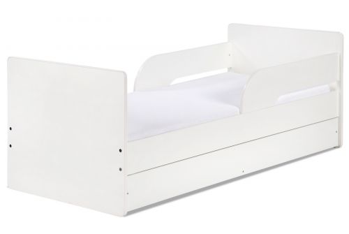 Białe łóżko dla dziecka z szufladą i barierkami timo 160x70