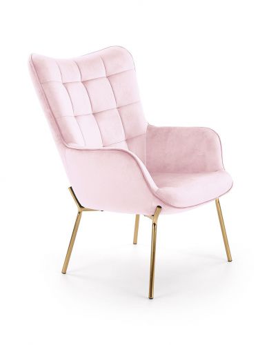 Fotel nowoczesny tapicerowany - velvet - metalowe nogi - castel 2 różowy