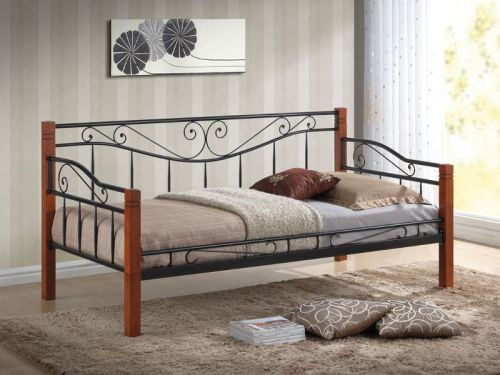 Łóżko z metalu i litego drewna - czereśnia antyczna/czerń - 100 212 x 7 cm - bess