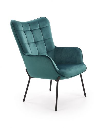 Fotel nowoczesny tapicerowany - velvet - metalowe nogi - castel zielony