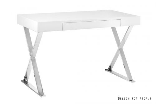 Nowoczesne biurko z szufladą białe chromowane nogi - wind biały