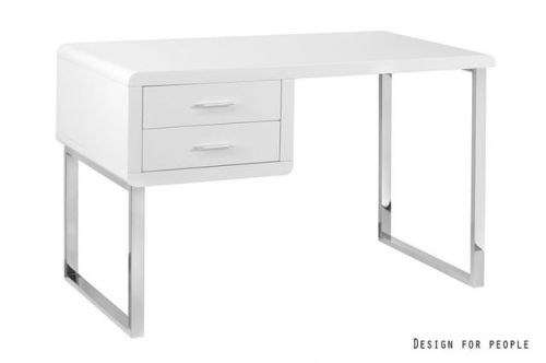 Nowoczesne biurko białe z dwiema szufladami - chromowane nogi - elano