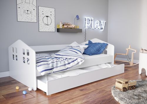 Białe łóżko dziecięce z szufladą i materacem kacper
