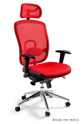 Fotel obrotowy ergonomiczny - regulacja wysokości - regulowane podłokietniki - vip czerwony