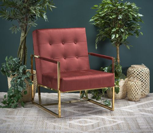Fotel nowoczesny tapicerowany - velvet - metalowe nogi - prius bordowy