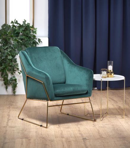 Fotel nowoczesny tapicerowany - velvet - metalowe nogi - soft 3 zielony