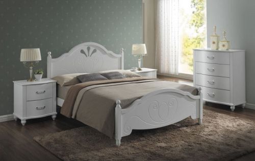 Łóżko z drewna w kolorze białym z wezgłowiem - 160 x 200 cm - doris