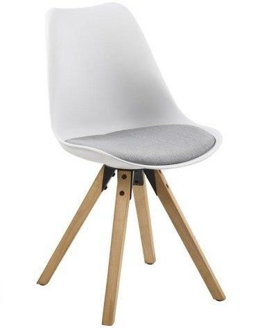 Krzesło z tworzywa z szarą poduszką repo na drewnianych nogach