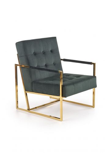 Fotel nowoczesny tapicerowany - velvet - metalowe nogi - prius zielony