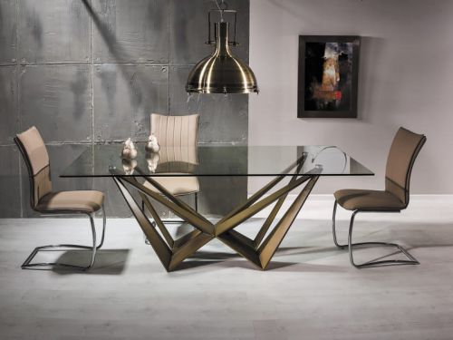 Stół z blatem ze szkła prostokątny - podstawa miedziana - 200 x 100 x 76 cm - broke