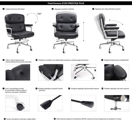 Designerski fotel biurowy icon prestige plus ze skóry naturalnej