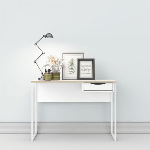 Białe biurko function plus small, 110x48 cm, 1 szuflada, z metalowymi nogami, matowe
