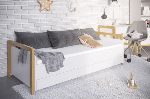 Skandynawskie łóżko tapczanik z szufladą i materacem victor