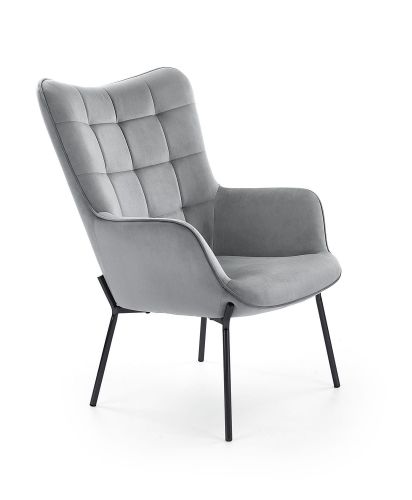 Fotel nowoczesny tapicerowany - velvet - metalowe nogi - castel szary