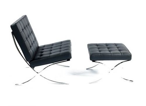Fotel obity ekoskórą z metalowymi nogami i pikowaniami - czany - cuba + podnóżek