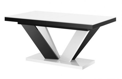 Rozkładany stół z białym blatem na biało-czarnej nodze viva 2