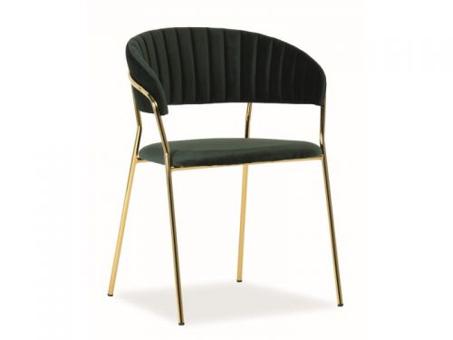 Krzesło tapicerowane nowoczesne - metalowe nogi - lira złoty/zielony