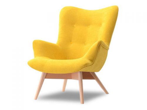 Fotel skandynawski z drewnianymi nogami - duży wybór tkanin - scandi żółty