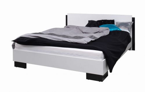 Łóżko nowoczesne z zagłowiem - biało-czarne - 206 x 177 x 80 cm - lux