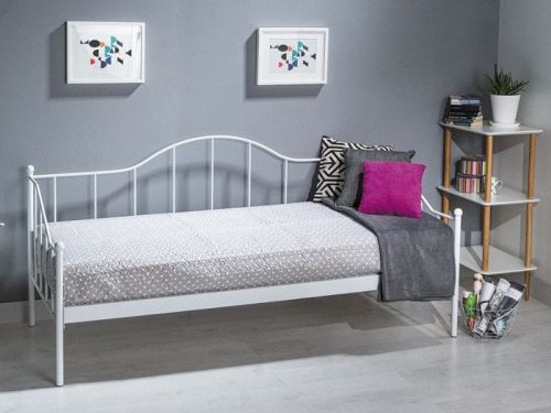 Łóżko z metalowej konstrukcji jednoosobowe - białe - 97 x 205 x 98 cm - beryl