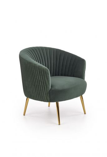 Fotel nowoczesny tapicerowany - velvet - metalowe nogi - crown zielony
