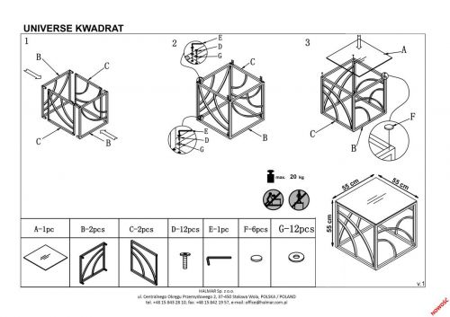 Srebrny stolik kawowy universe kwadrat