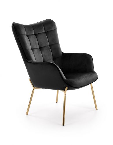 Fotel nowoczesny tapicerowany - velvet - metalowe nogi - castel 2 czarny