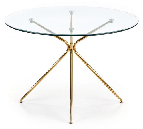 Szklany stół z okrągłym blatem na złotej podstawie rondo