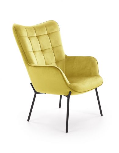 Fotel nowoczesny tapicerowany - velvet - metalowe nogi - castel żółty