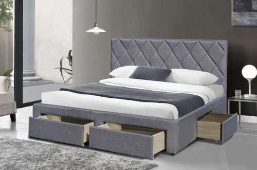 Łóżko tapicerowane z pikowaniami i szufladami - betina