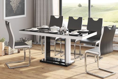 Rozkładany stół w wysokim połysku quadro 120 z czarnym blatem i białą obwódką