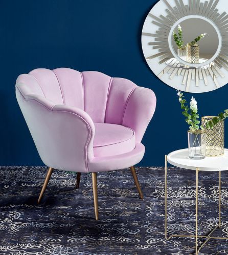 Fotel nowoczesny tapicerowany - velvet - metalowe nogi - amorino różowy