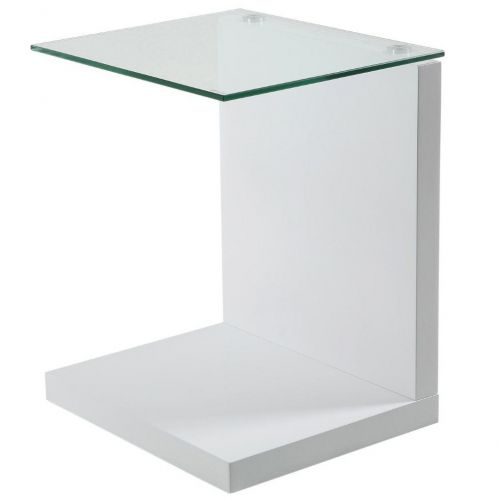 Biały stolik pomocniczy ze szklanym blatem lead