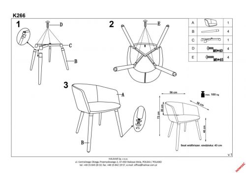 Tapicerowane krzesło na drewnianych nogach k266